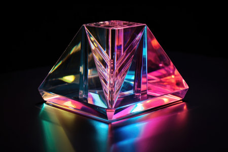glass prism on dark background with vivid refraction, created with generative aiの素材