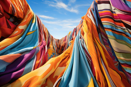 vibrant fabric patterns waving in the breeze, created with generative aiの素材