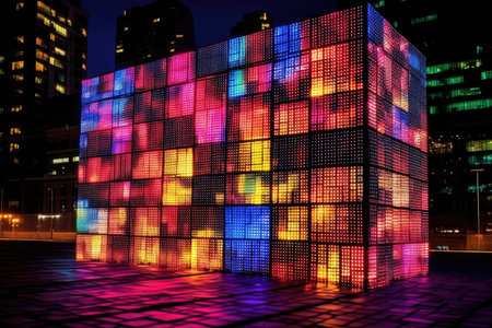 led screen pixel grid with vibrant colors, created with generative aiの素材
