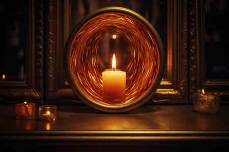 reflection of candle flame in a mirror, created with generative aiの素材