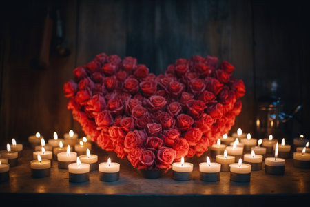multiple candles forming a heart shape, created with generative aiの素材