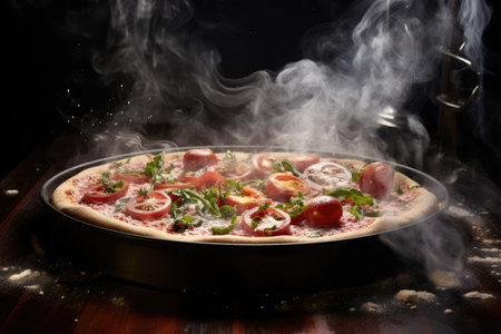 steam rising from freshly baked pizza, created with generative aiの素材
