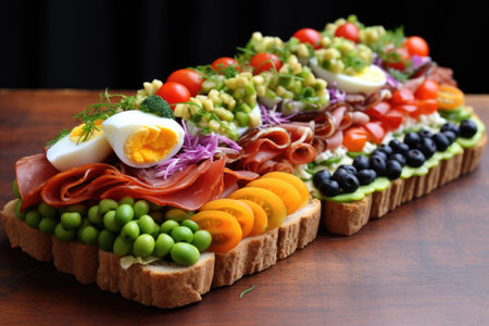 artfully arranged open-faced sandwich, created with generative aiの素材