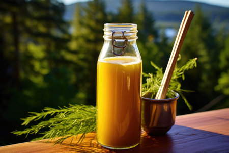 homemade juice in a bottle with a reusable straw, created with generative aiの素材