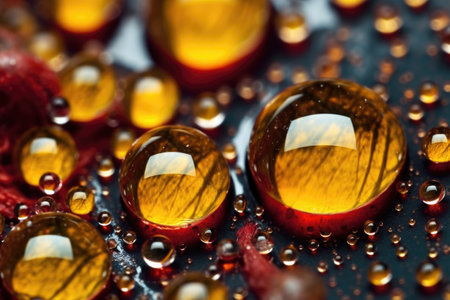 pollen grains in water droplets magnified, created with generative aiの素材