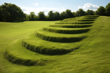 mowed and unmowed grass sections, showing contrast, created with generative aiの素材
