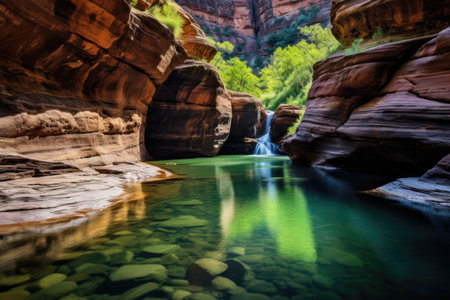 tranquil natural swimming hole in a canyon, created with generative aiの素材