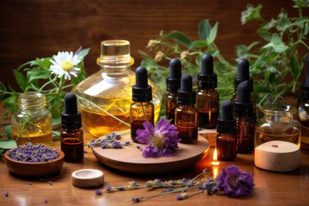 essential oils and candles for relaxation and skincare, created with generative aiの素材