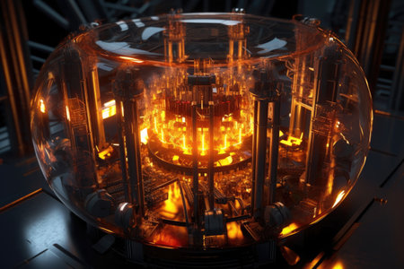 3d rendering of a fusion reactor with plasma interactions, created with generative aiの素材