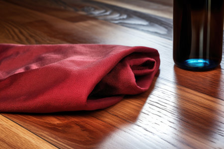 close-up of wood polish spray and clean cloth, created with generative aiの素材