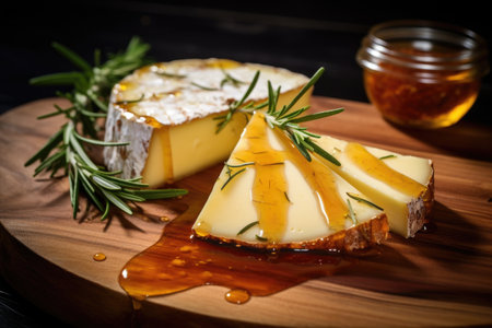 cheese wedge with honey and rosemary, created with generative aiの素材