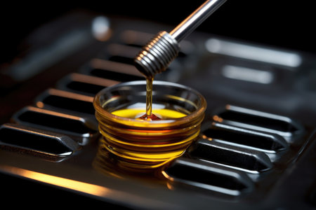 close-up of oil dipstick checking engine oil level, created with generative aiの素材