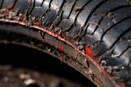 close-up of a successfully patched bicycle tire, created with generative aiの素材