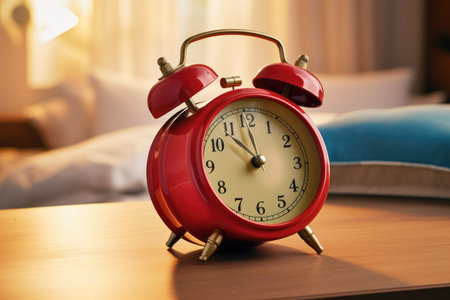 alarm clock with two bells on top, set to wake up time, created with generative aiの素材