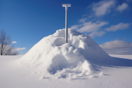 close-up of snow shovel with snow mound, created with generative aiの素材