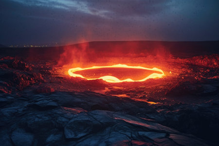 smoke rings illuminated by glowing lava at night, created with generative aiの素材