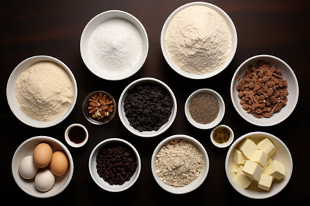 ingredients for baking cookies neatly arranged, created with generative aiの素材