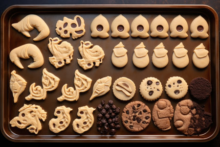 baking sheet with raw cookie dough shapes, created with generative aiの素材