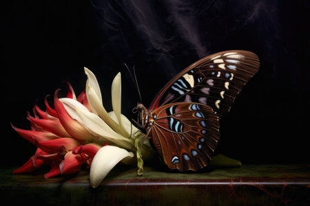 butterfly resting on a flower after leaving chrysalis, created with generative aiの素材