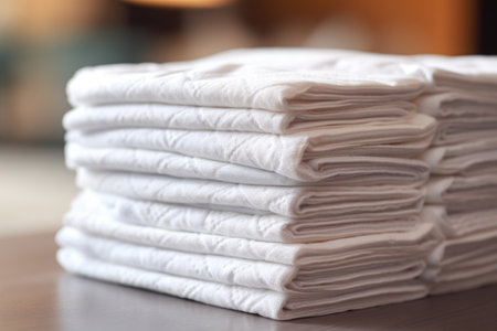 close-up of clean diapers stacked neatly, created with generative aiの素材