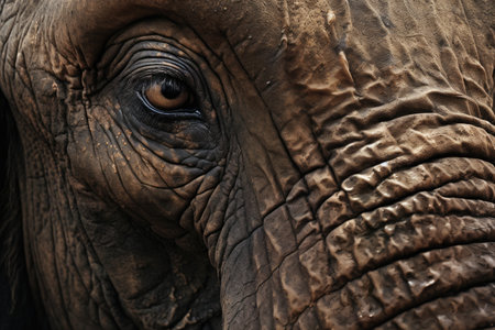 close-up of a charging bull elephants face, created with generative aiの素材