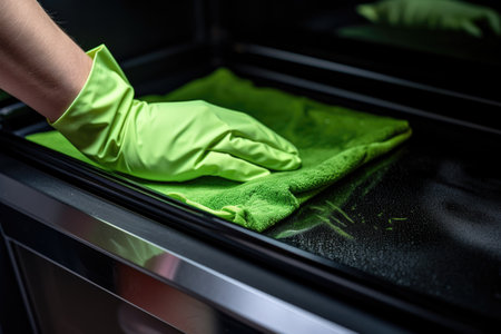 wiping oven glass with microfiber cloth, created with generative aiの素材
