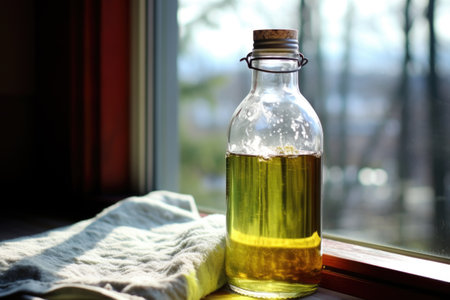 close-up of natural homemade window cleaning solution in a bottle, created with generative aiの素材