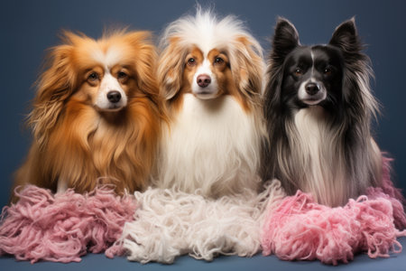 dogs fur in various stages of grooming, arranged in a gradient, created with generative aiの素材
