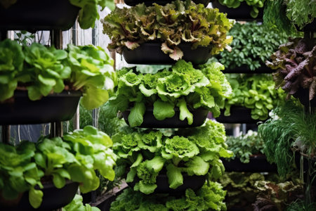 plant trays stacked high in a vertical farm, created with generative aiの素材