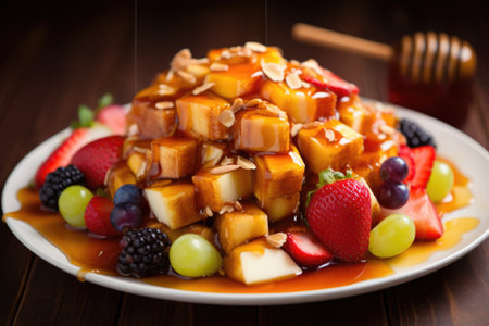 fruit salad with a drizzle of honey and cinnamon, created with generative aiの素材