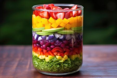 rainbow salad with fruits and veggies in layers, created with generative aiの素材