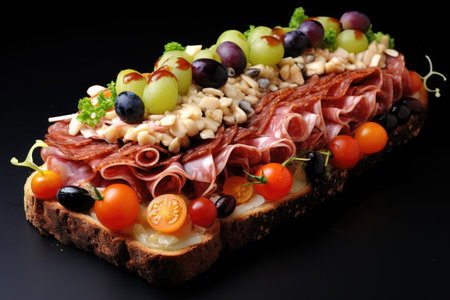 artfully arranged open-faced sandwich, created with generative aiの素材