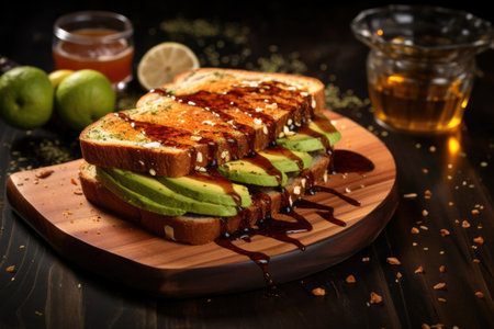 toast with sliced avocado and seasoning, created with generative aiの素材