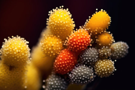 macro shot of pollen grains in various stages of release, created with generative aiの素材