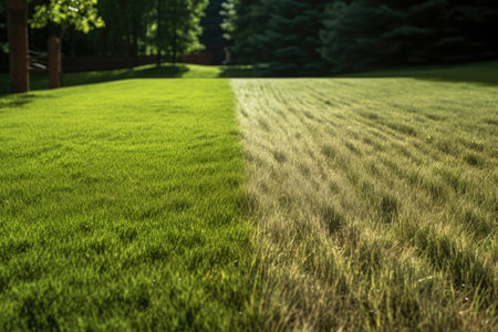 grass texture before and after mowing, side by side, created with generative aiの素材