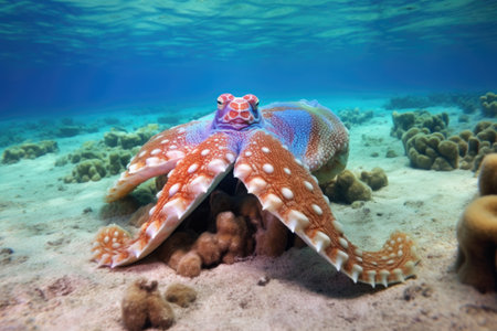 octopus changing color to match sandy seabed, created with generative aiの素材