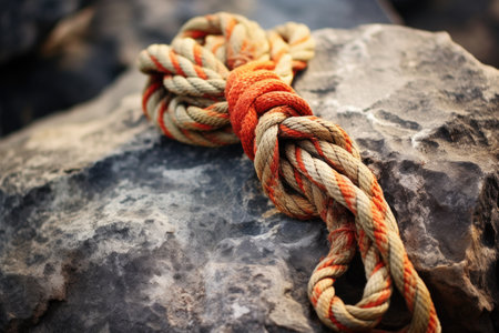 tightly tied knots on a rope for climbing or rescue, created with generative aiの素材