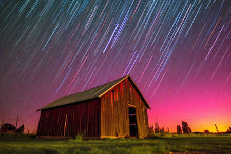 vibrant colors of perseid meteors in night sky, created with generative aiの素材