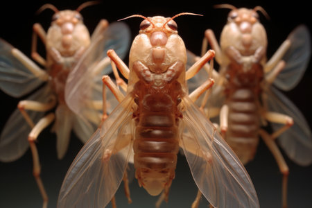 close-up of cicada nymphs exoskeleton, created with generative aiの素材