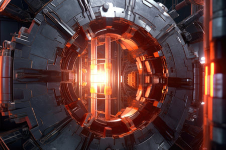 close-up of magnetic confinement in fusion reactor, created with generative aiの素材