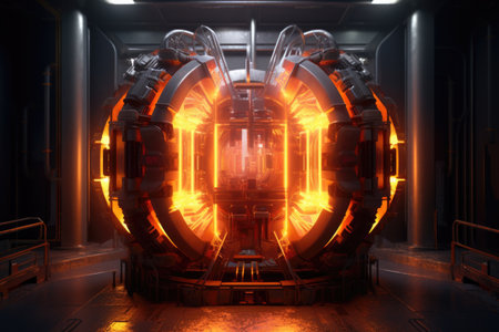 futuristic fusion reactor with vibrant plasma core, created with generative aiの素材