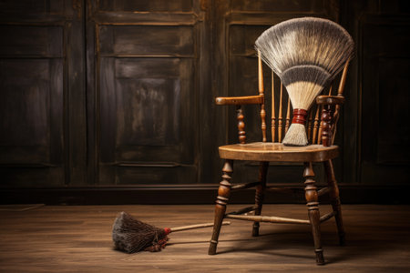 polishing brush next to antique wooden chair, created with generative aiの素材