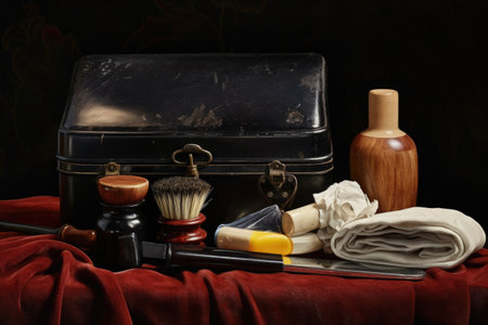 shoe polishing kit with cream, brush, and cloth, created with generative aiの素材