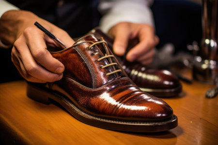 polishing cream applied on a leather shoe, created with generative aiの素材