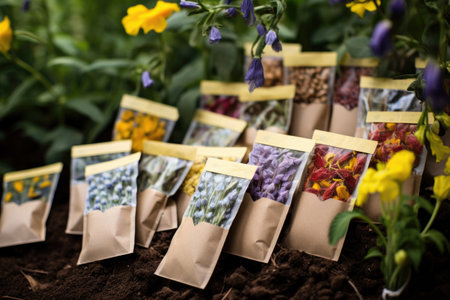 seed saving envelopes labeled with plant names, created with generative aiの素材