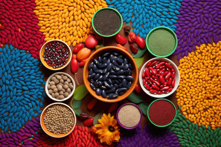 colorful heritage seeds on vibrant background, created with generative aiの素材
