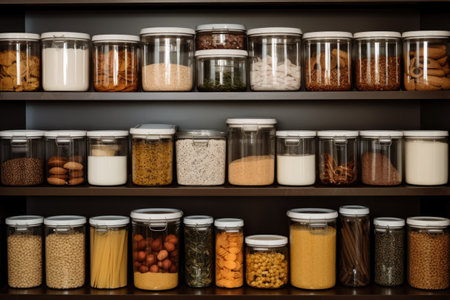 organized pantry with labeled containers, created with generative aiの素材