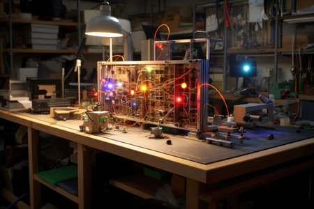 quantum radar components on a workbench, created with generative aiの素材