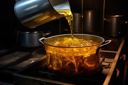 used cooking oil being filtered for reuse, created with generative aiの素材
