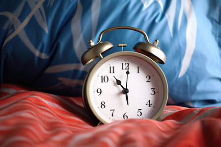 close-up of a snooze button on an alarm clock, created with generative aiの素材
